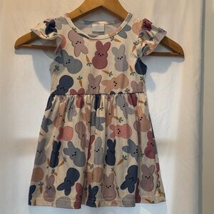 Adorable Multicolor Bunny Print‎ Kids Dress - 1-2 years